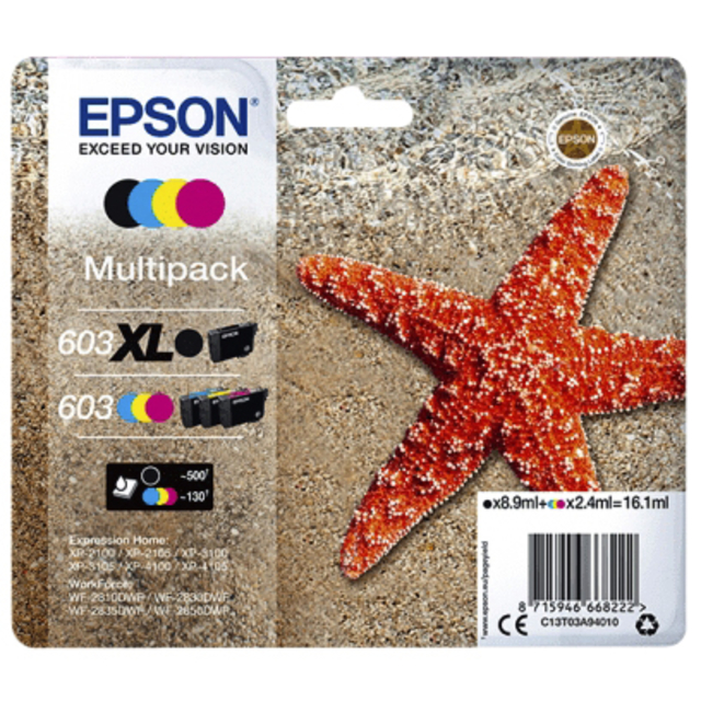Cartouche d''encre Epson 603 T03A9 noir XL + 3 couleurs