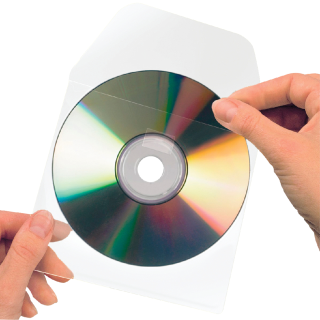 Housse CD/DVD 3L 127x127mm rabat autocollant transparent