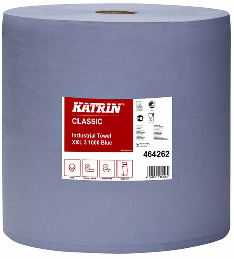 [892613] Papier de nettoyage Katrin Industrial XL 464262 3 épaisseurs 1000 feuilles bleu