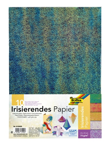 [142191] Regenboogpapier Folia 23x33cm iriserend 75gr 10 vel assorti