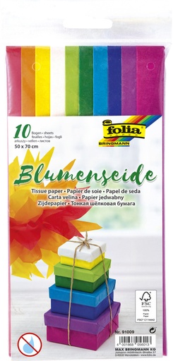 [141921] Papier de soie Folia 50x70cm 20g assorti 10 feuilles