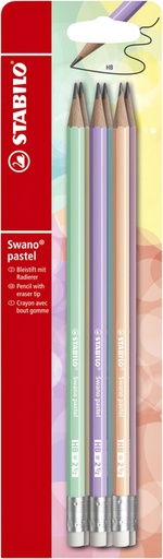 [640319] Crayon graphite STABILO Swano HB avec embout gomme pastel assorti étui 6 pièces