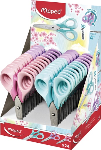 [337098] Ciseaux Maped Sensoft 13cm pastel présentoir 24 pièces assorti