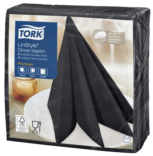 [892238] Dinerservet Tork Linstyle Premium 1/4 vouw 1-laags 390x390mm 50 vel zwart 478726