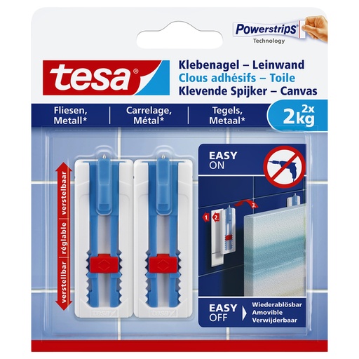 [803481] Klevende spijker tesa® canvas- tegels en metaal 2kg wit 2 stuks