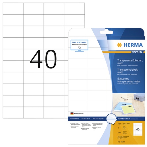 [1000122] Etiket HERMA 4684 52.5x29.7mm A4 folie transparant mat