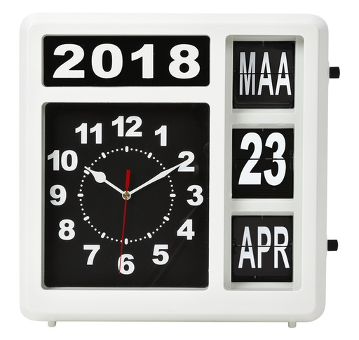 [1000091] Horloge murale Perel Flipover 31cm noir/blanc