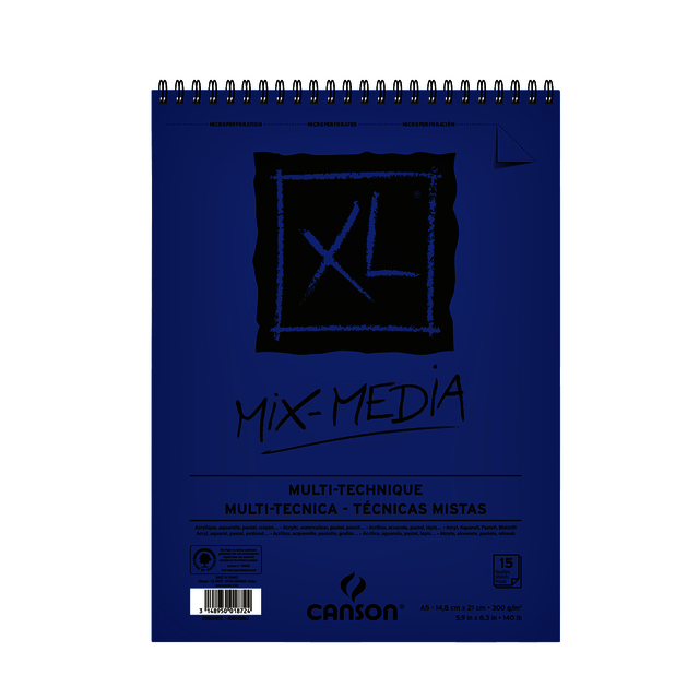 Bloc aquarell Canson XL Mix Media A5 15 feuilles 300g spirale
