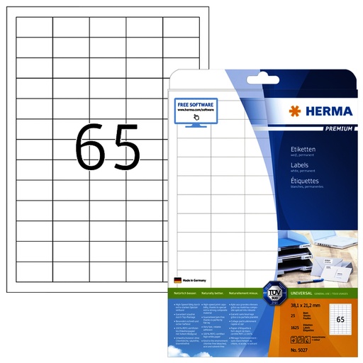 [1388579] Etiquette HERMA 5027 Premium A4 38,1x21,2mm blanc