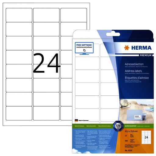 [1388580] Etiquette HERMA 4500 Premium A4 63,5x33,9mm blanc