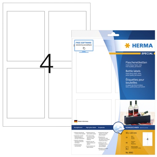 [1388790] Etiquettes HERMA 8882 pour bouteille 90x120mm