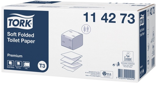 [1391494] Toiletpapier Tork T3 Premium gevouwen 2-laags 110x190mm wit 114273