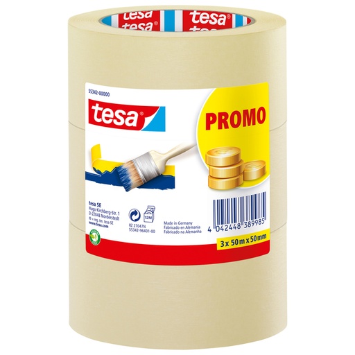 [1396982] Ruban de masquage tesa® Economy 50mx50mm jaune 3 rouleaux