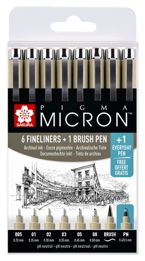 [784144] Fineliner & brush set Sakura Pigma Micron 7 + 1 Pigma Micron PN gratis