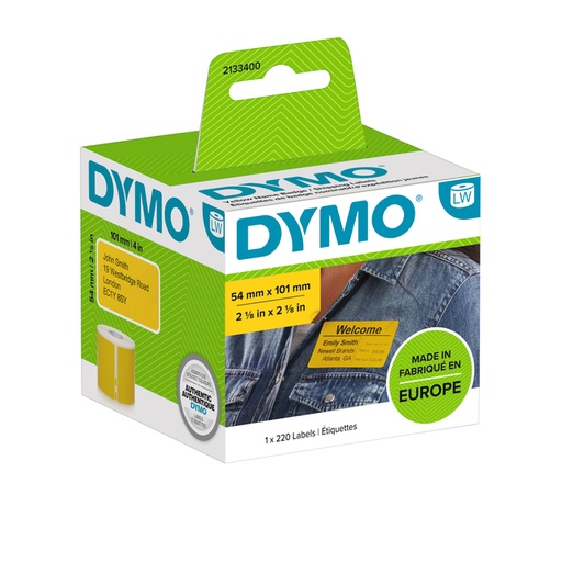 [1396574] Etiquette Dymo LabelWriter carte nom 54x101mm rouleau 220 pièces jaune