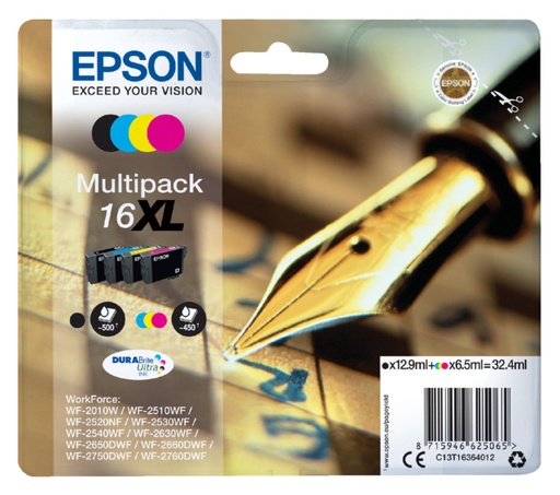 [402509] Inktcartridge Epson 16XL T1636 zwart + 3 kleuren