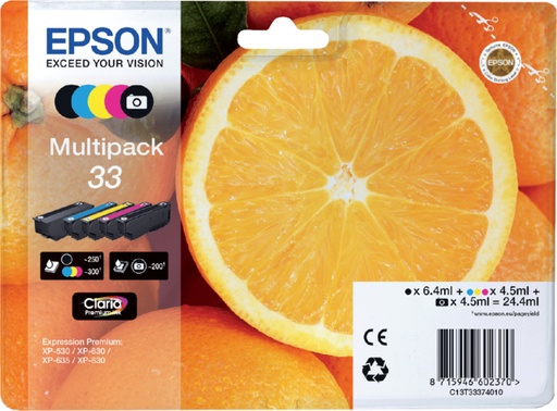 [402334] Inktcartridge Epson 33 T3337 2x zwart + 3 kleuren