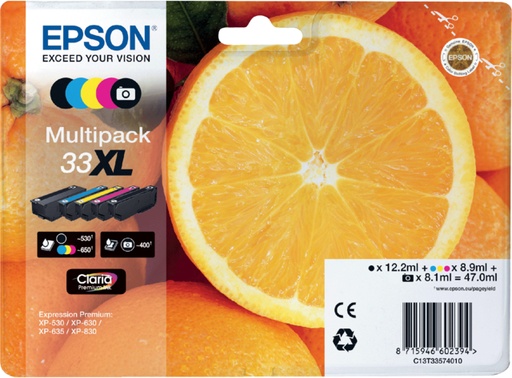 [405280] Cartouche d’encre Epson 33XL T3357 2x noir + 3 couleurs