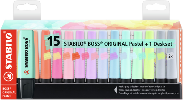 Surligneur Stabilo BOSS Orginal 70/15 pastel assorti set bureau 15 pièces