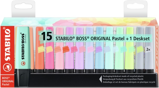 [1400390] Surligneur Stabilo BOSS Orginal 70/15 pastel assorti set bureau 15 pièces