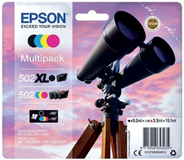 Cartouche d''encre Epson 502XL 502 T02W9 noir + 3 couleurs