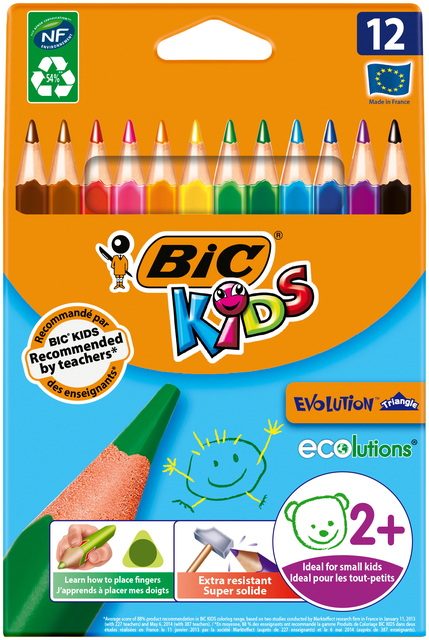 Crayons de couleur BIC Kids Evolution Triangle étui 12 pièces