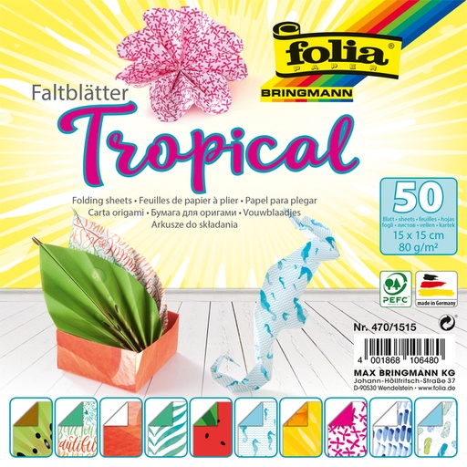 [1400519] Feuilles de pliage Folia double-face Tropical 15x15cm 50 feuilles