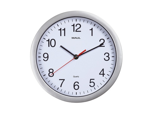 [1400057] Horloge murale MAULrun quartz Ø25x5cm plastique argent/blanc avec pile