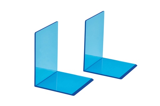 [1400903] Boekensteun MAUL 10x10x13cm acryl set 2 neon blauw transparant