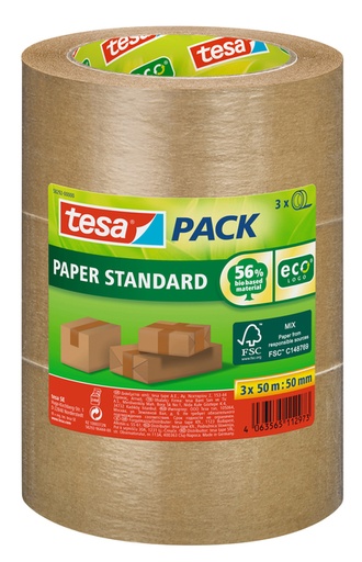 [1403206] Ruban d'emballage tesapack® Paper ecoLogo 50mx50mm brun lot 3 rouleaux