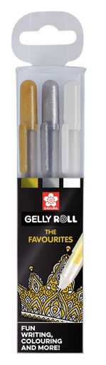 [784141] Gelpen Sakura Gelly Roll Favourites set 3 kleuren Goud-Zilver-Wit