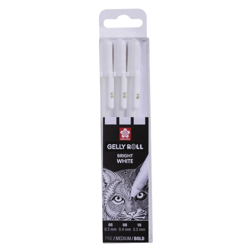 [784142] Stylo gel Sakura Roll Classic set 3 largeurs blanc