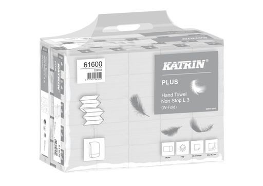 [1405337] Essuie-mains Katrin 61600 pli-W Plus 3 épaisseurs 203x320mm blanc 25x 90 feuilles