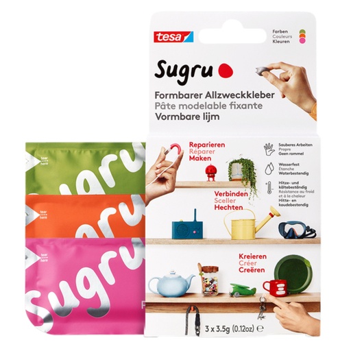 [1398671] Kneedbare hobbylijm Sugru by tesa® sterke alleslijm 3 pakken roze oranje groen