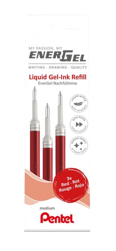 [1406043] Gelschrijvervulling Pentel LR7 Energel medium rood  set à 3 stuks