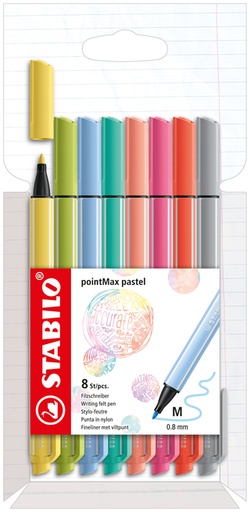 [1405167] Feutre Stabilo pointMax 488/8 Medium Pastel assorti étui 8 pièces