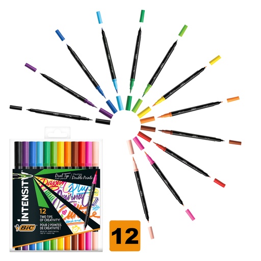 [1405868] Kleurstiften Bic Intensity dual-tip assorti etui à 12 stuks