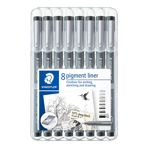 [1405694] Fineliner Staedtler Pigment 308 noir 8 pièces