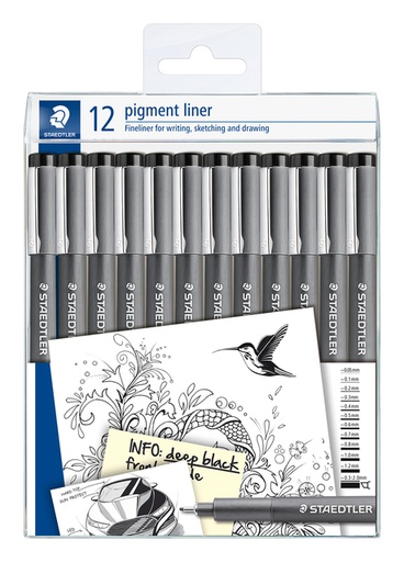 [1405697] Fineliner Staedtler Pigment 308 noir set 12 largeurs de trait