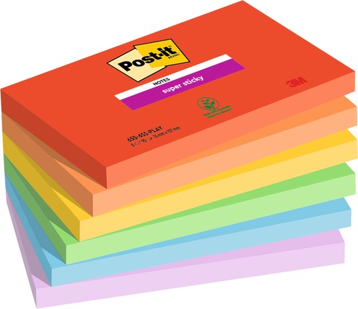 [1406610] Memoblok Post-it 655 Super Sticky 76x127mm Playful 6 stuks