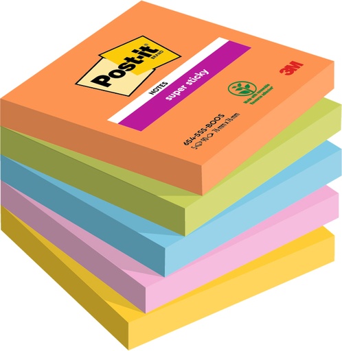 [1406612] Memoblok Post-it 654 Super Sticky 76x76mm Boost 5 stuks