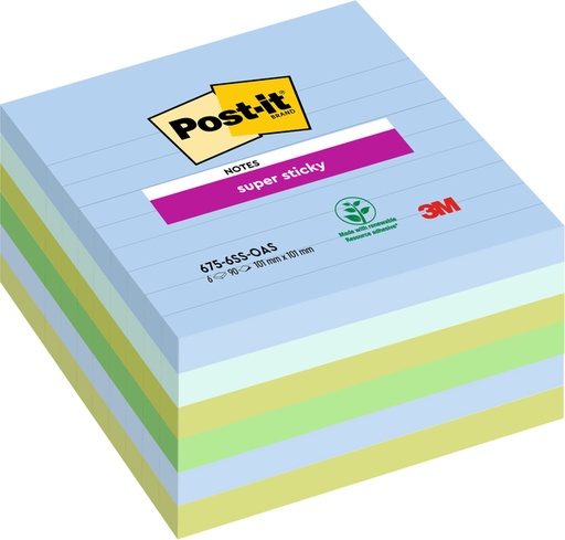 [1406615] Memoblok Post-it 675-6 Super Sticky 101x101mm Oasis 6 stuks