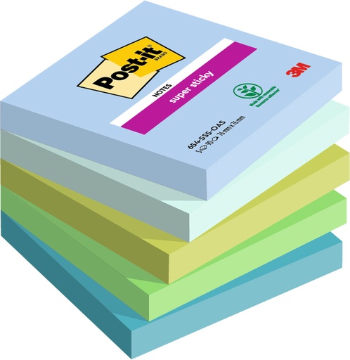 [1406621] Memoblok Post-it 654 Super Sticky 76x76mm Oasis 5 stuks