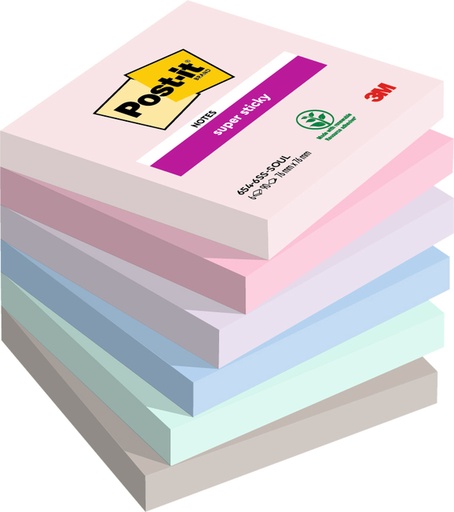 [1406624] Bloc-mémos Post-it 654 Super Sticky 76x76mm Soulful 6 pièces