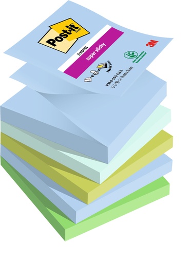 [1406619] Memoblok Post-it Z-Notes R330 Super Sticky 76x76mm Oasis 5 stuks