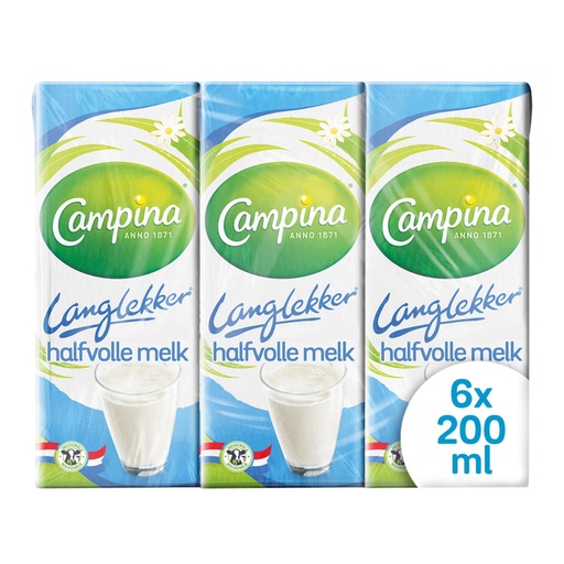 [1403361] Lait Campina LangLekker demi-écrèmé 20cl 6 pièces