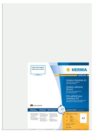 [1406736] Etiquette HERMA 9544 297x420mm résistante aux intempéries blanc 40pcs