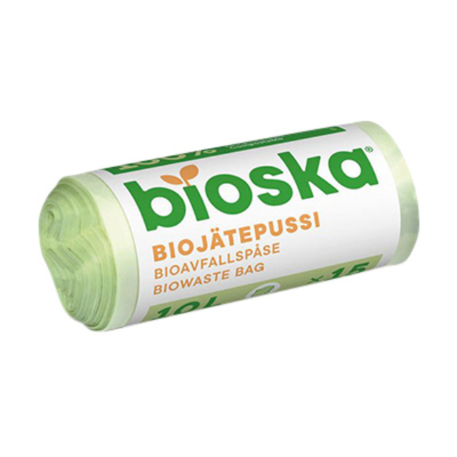 Sac poubelle Bioska amidon 20L 42x50cm vert rouleau de 15 sacs