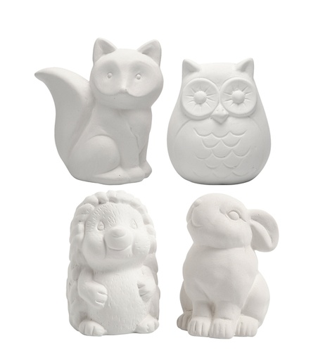 [1418854] Tirelire animaux Creotime terre cuite blanche set 4 pièces assorti