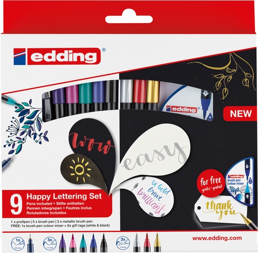 [1418984] Brushpen edding 1340 Happy L ettering assorti set à 9 stuks